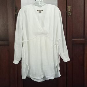 Tommy Bahama 100% Linen Tunic XXS 48" Pit to Pit Oversized White Long Sleeve Tie